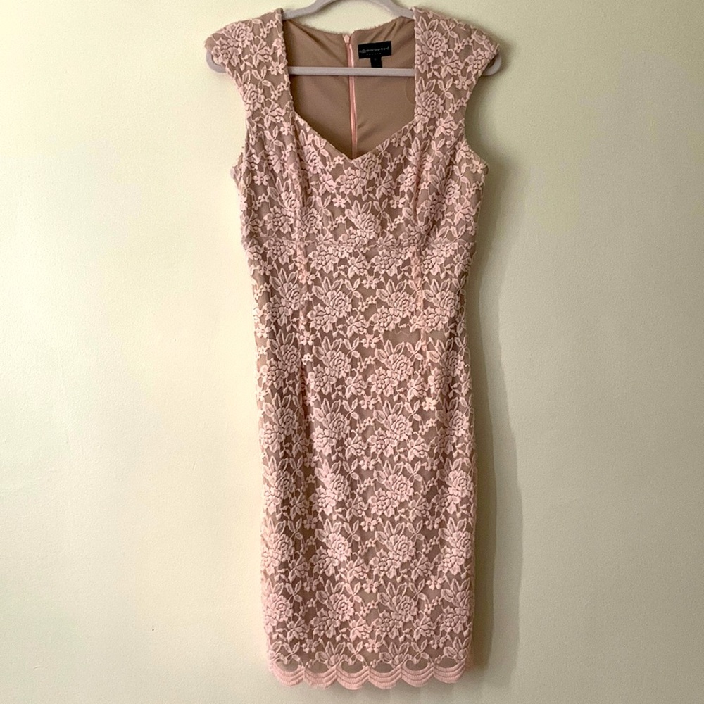 Connected Apparel Blush Pink Lace with Beige Lining Dress